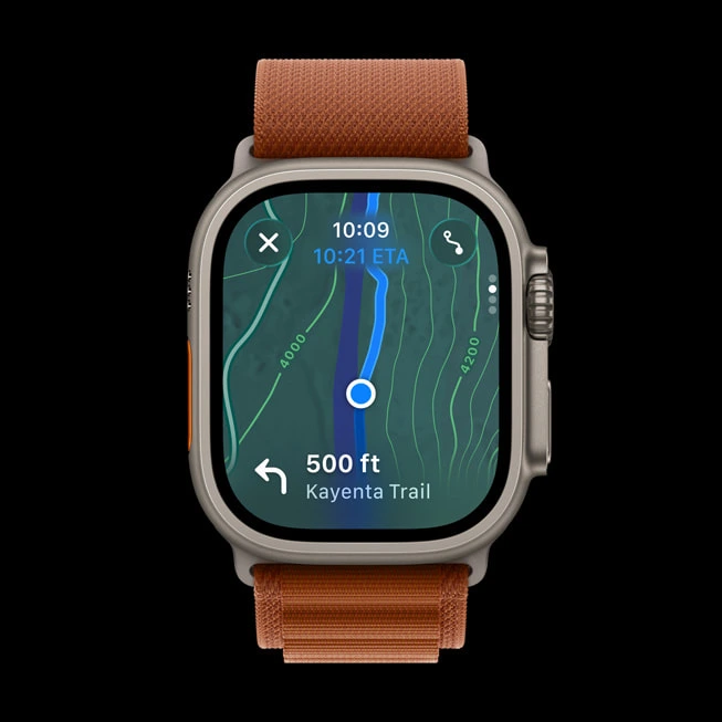 Apple Watch Ultra 3 with green band and titanium finish displayed at Apple Event 2025